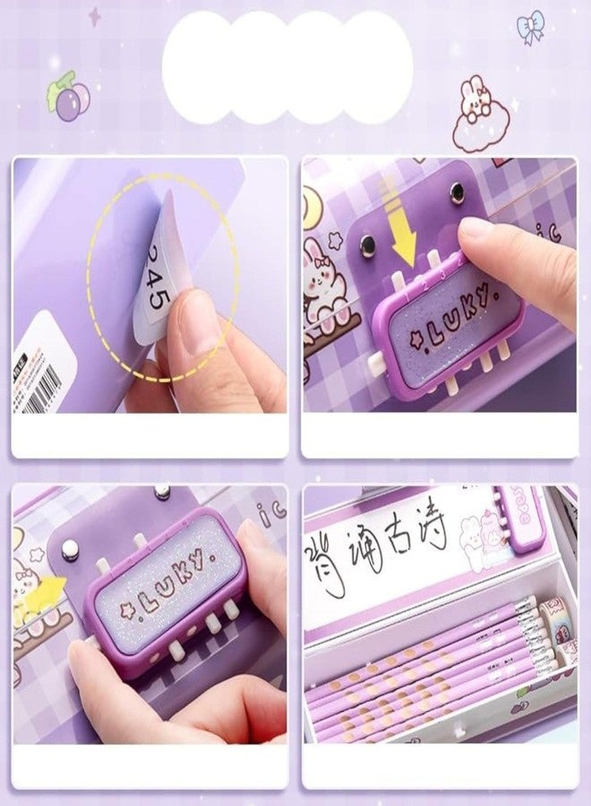 ZAFCO Creative Password Pencil Box- Suitcase Style with Code Lock Large Capacity Multi-Function Storage Bag Multi-Layer Pencil Box for Girls and School Kids (Suitcase-Purple) - Image 5